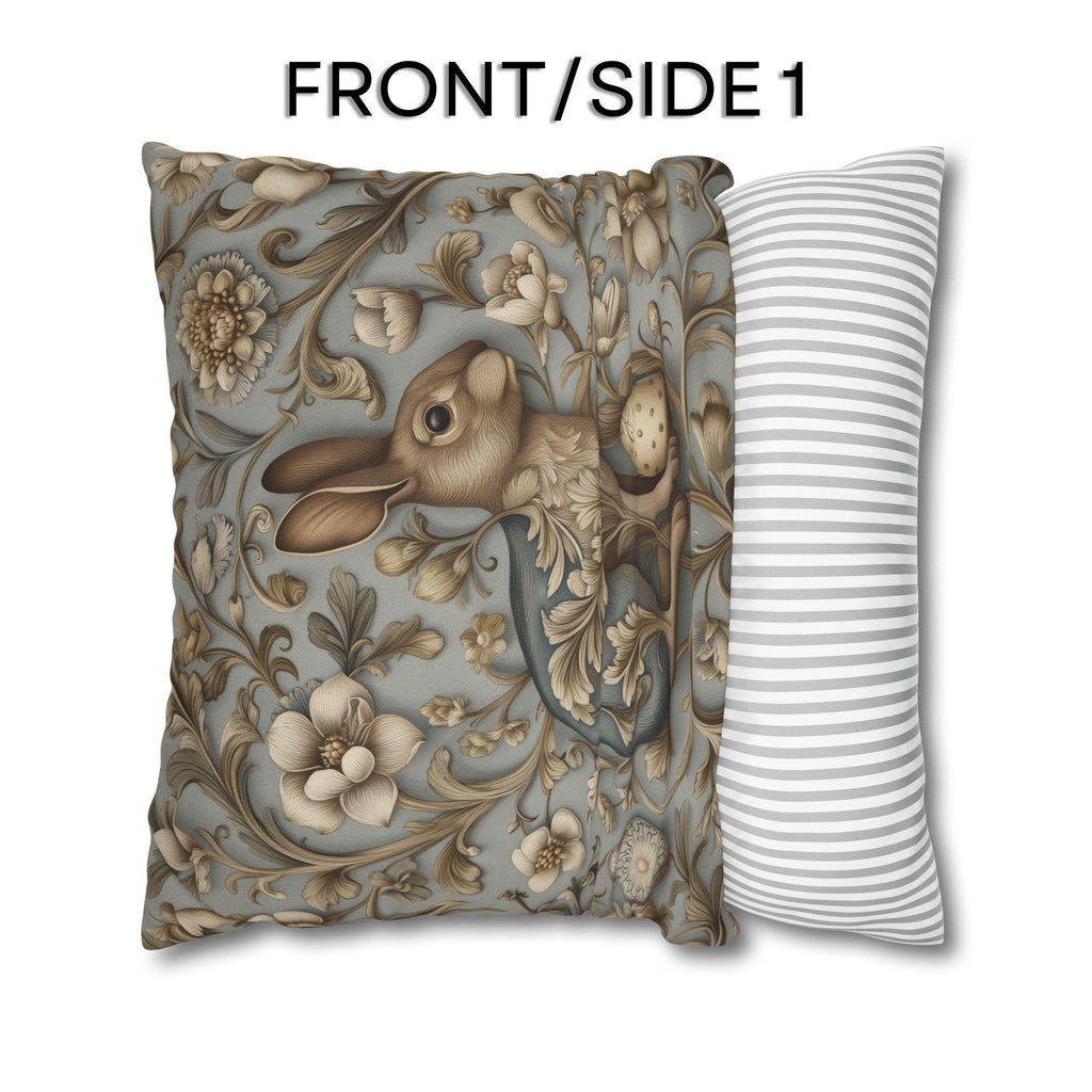 William Morris Chinoiserie Easter Hare Pillow Cover: Slate Blue & Taupe
