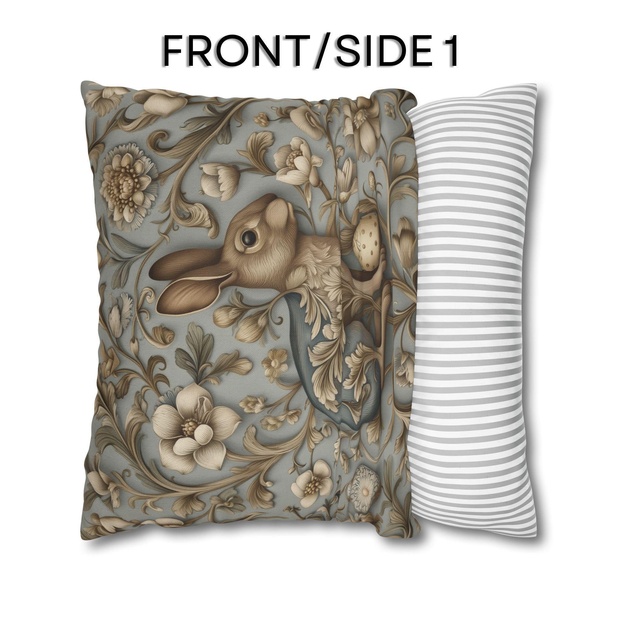 William Morris Chinoiserie Easter Hare Pillow Cover: Slate Blue & Taupe
