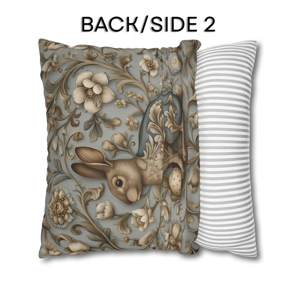 William Morris Chinoiserie Easter Hare Pillow Cover: Slate Blue & Taupe