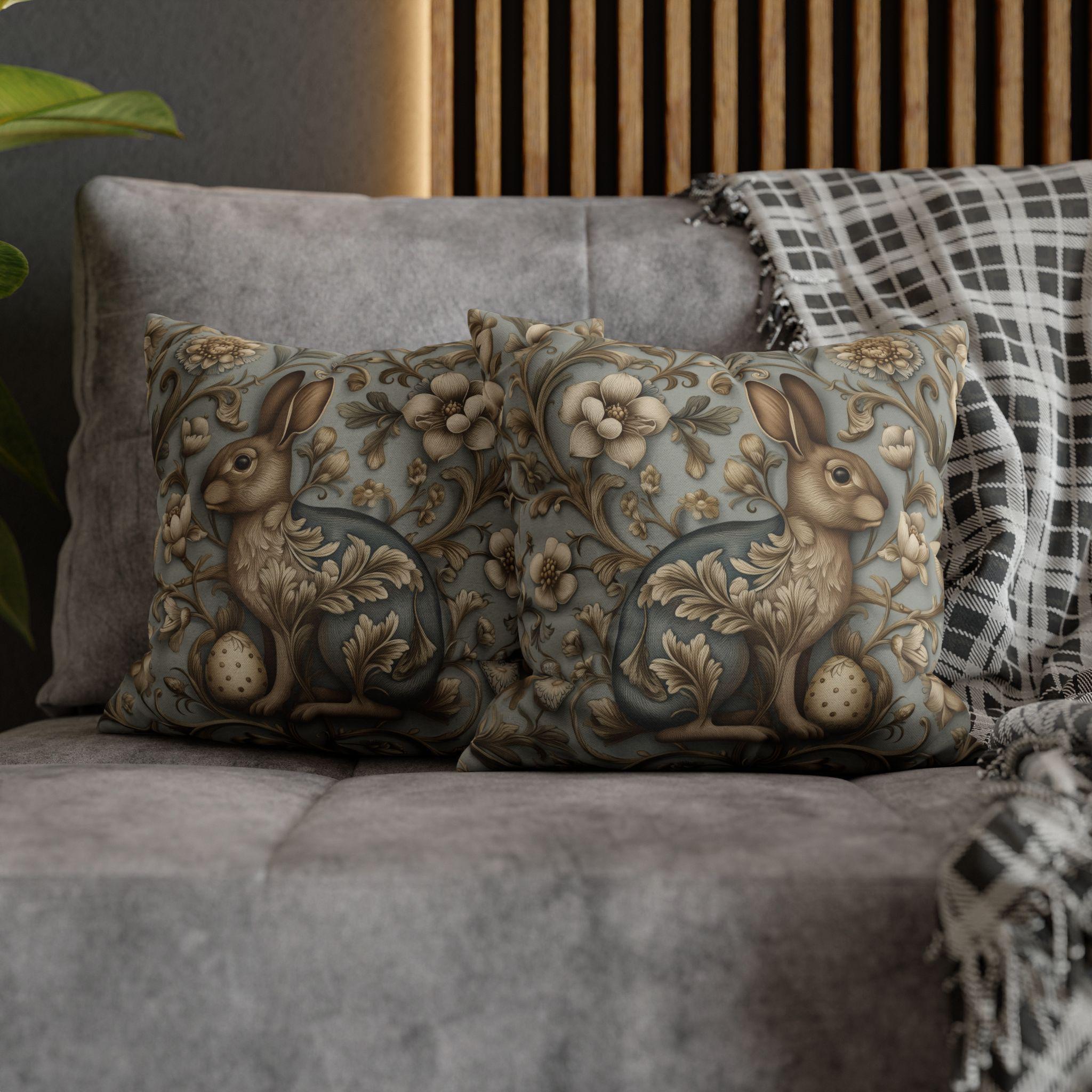 William Morris Chinoiserie Easter Hare Pillow Cover: Slate Blue & Taupe