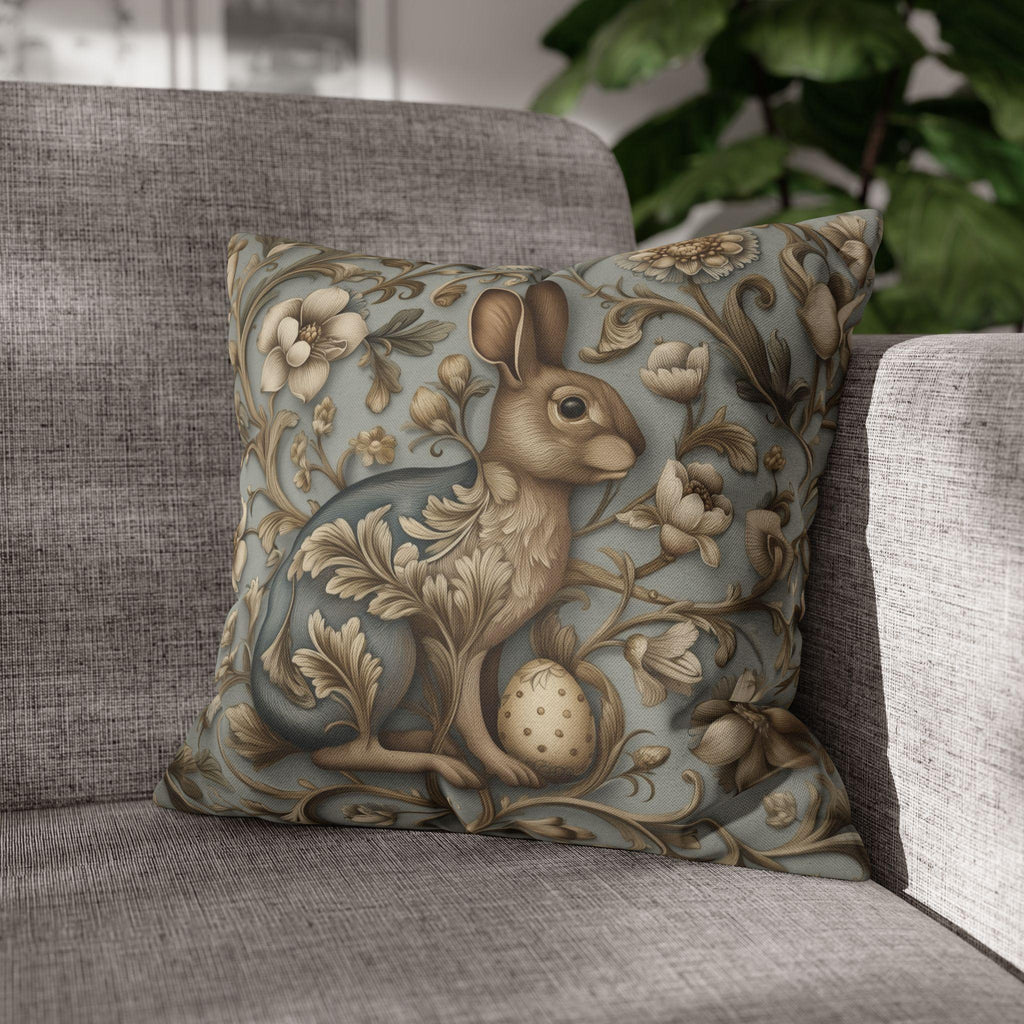 William Morris Chinoiserie Easter Hare Pillow Cover: Slate Blue & Taupe