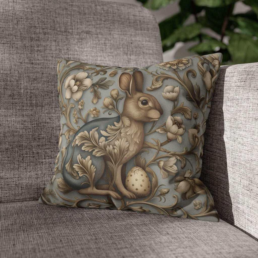 William Morris Chinoiserie Easter Hare Pillow Cover: Slate Blue & Taupe