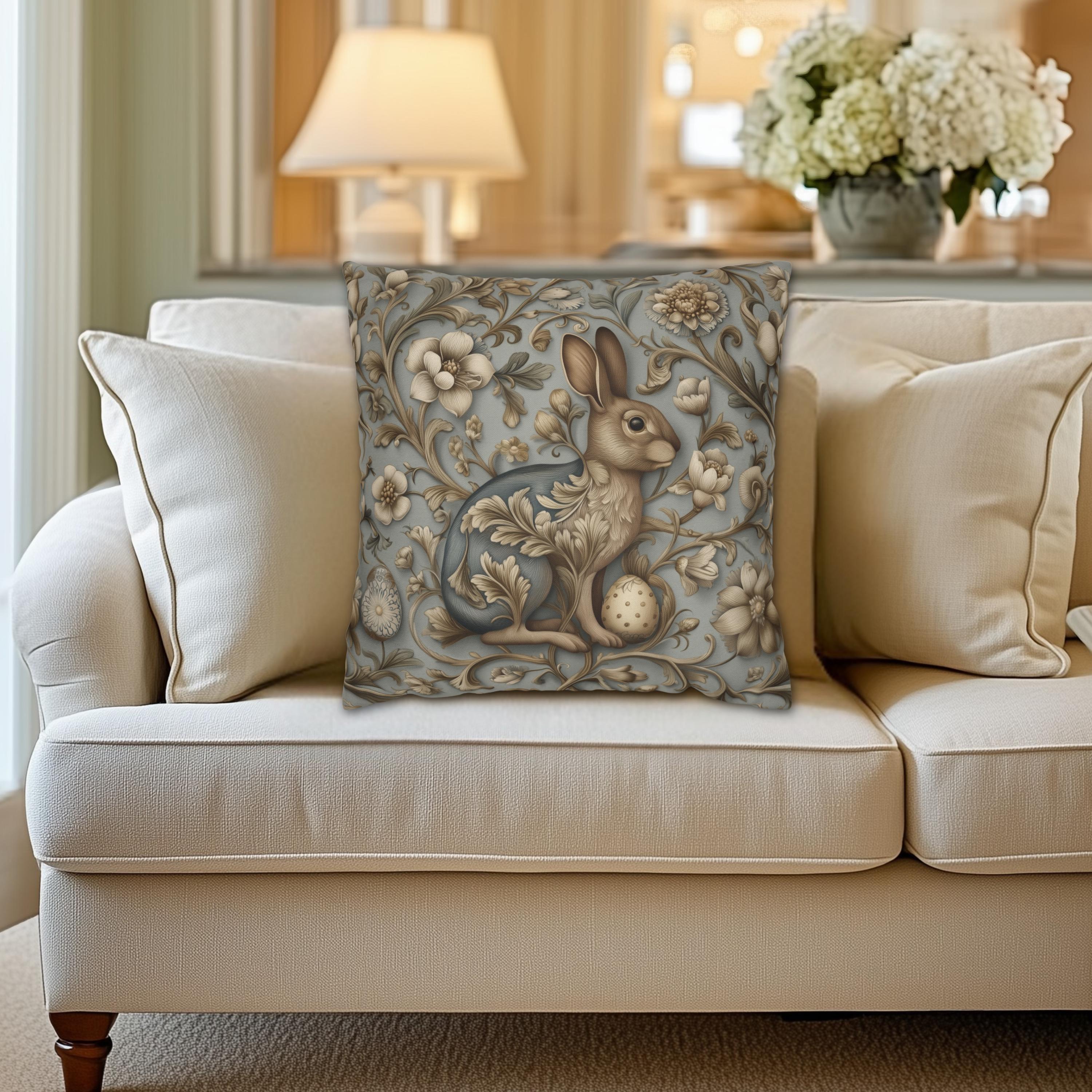 William Morris Chinoiserie Easter Hare Pillow Cover: Slate Blue & Taupe