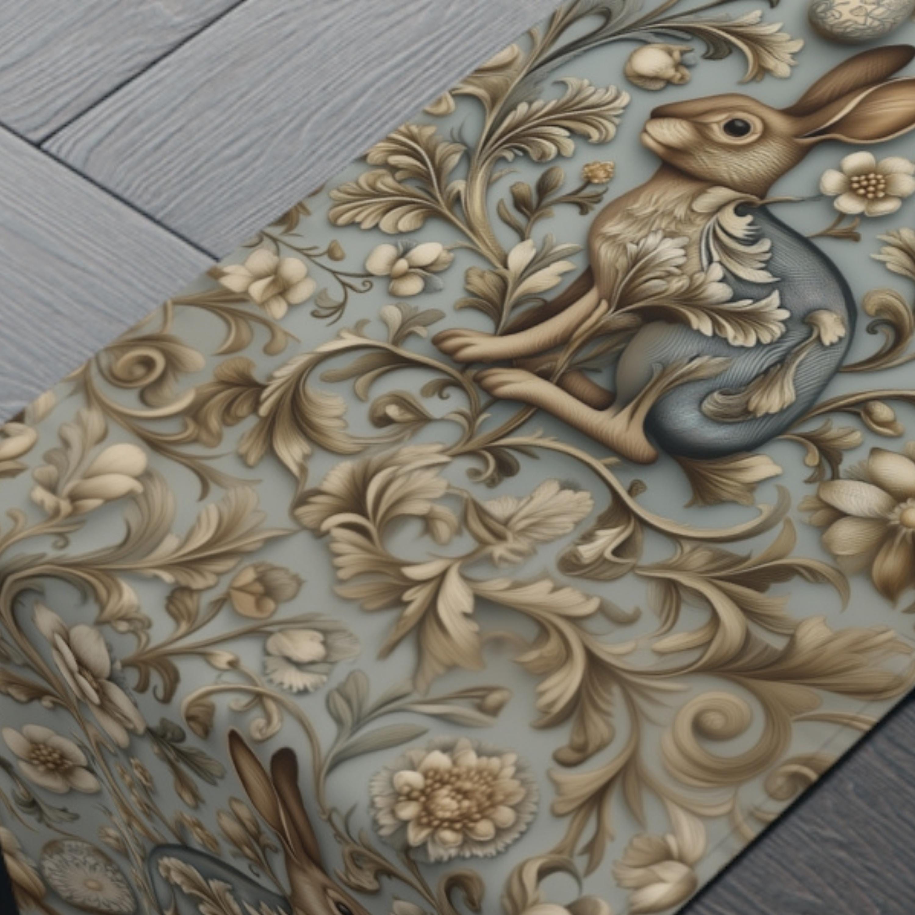 Easter Table Runner: William Morris Chinoiserie Hare Design, Slate Blue Spring Decor