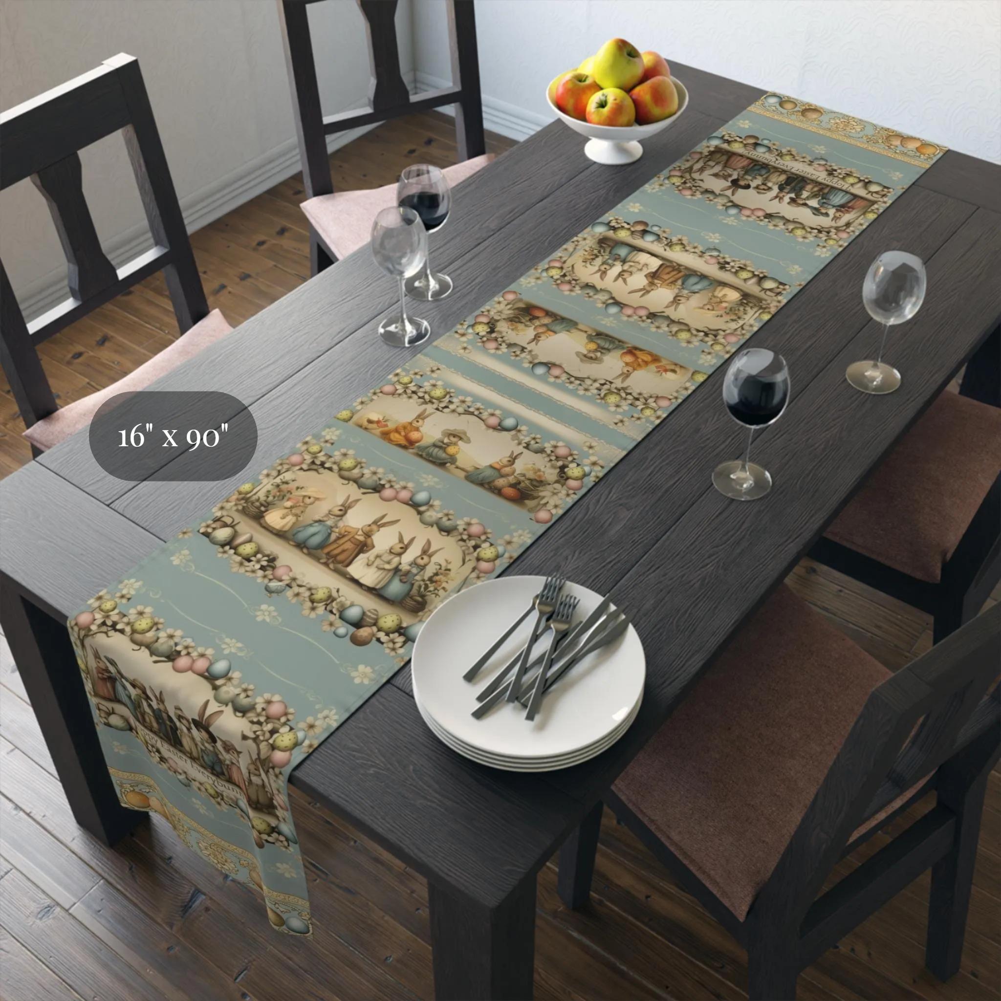 Bunny Family Easter Table Runner: 1920s Vintage Inspired Spring Decor