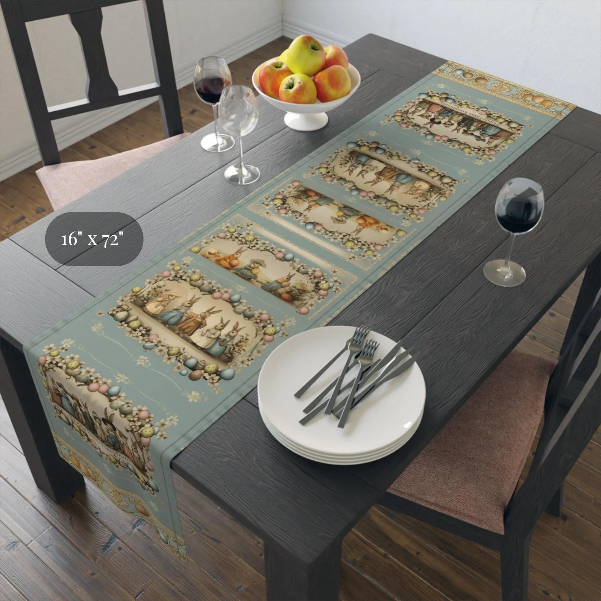 Bunny Family Easter Table Runner: 1920s Vintage Inspired Spring Decor