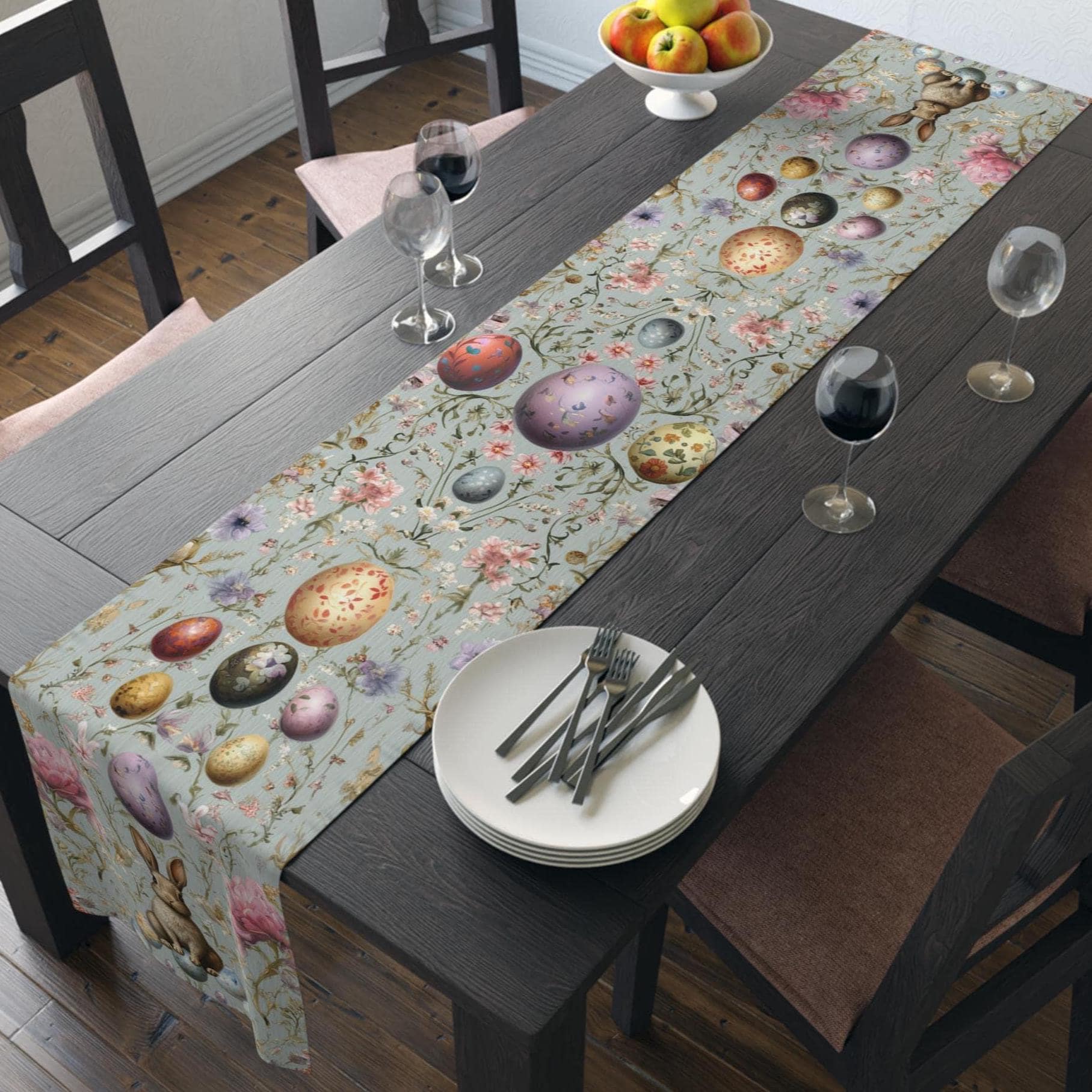 Easter Table Runner: Botanical William Morris Style (Pastel Blue, Two Sizes)