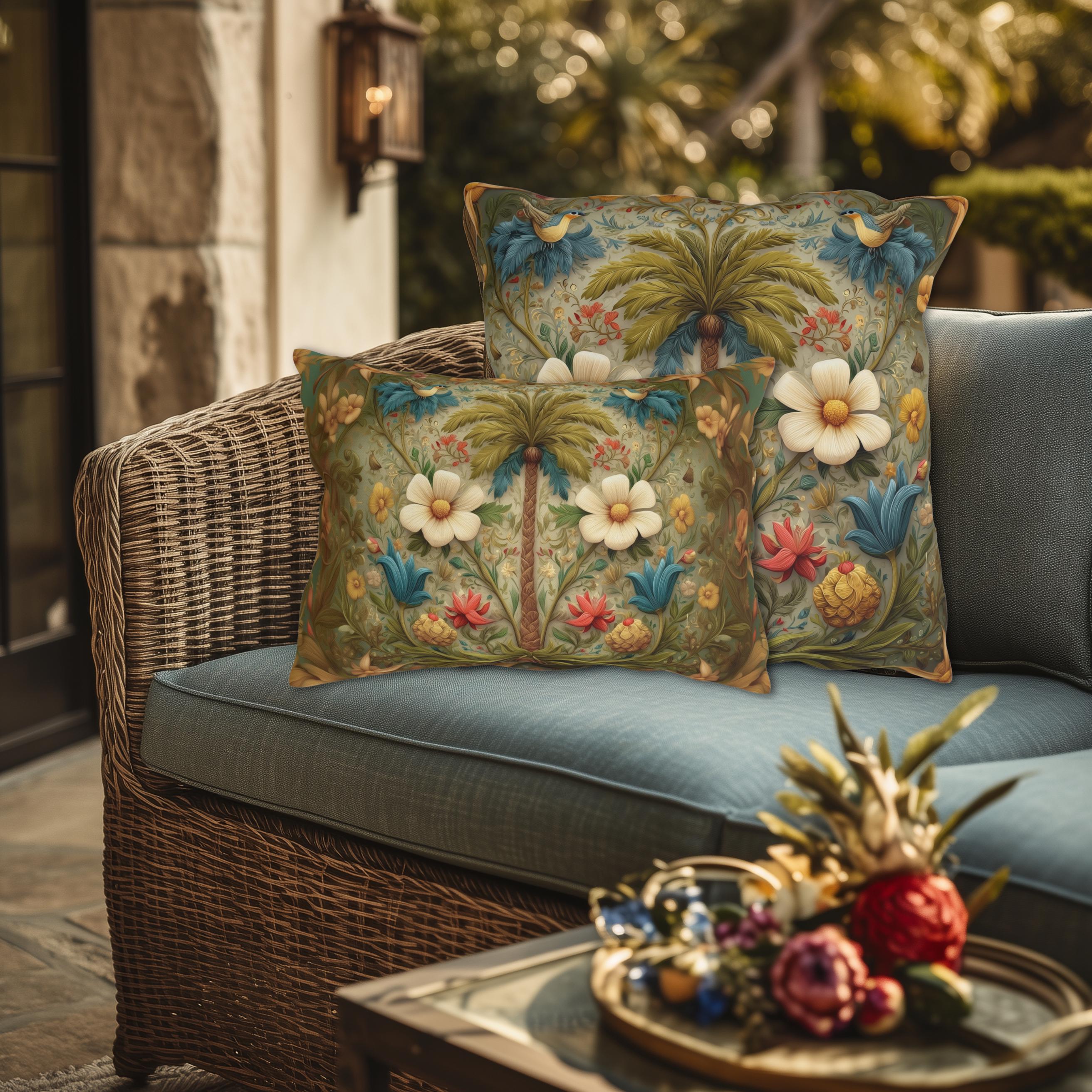 William Morris Inspired Outdoor Pillow: Exotic Tropical Floral for Patio or Poolside