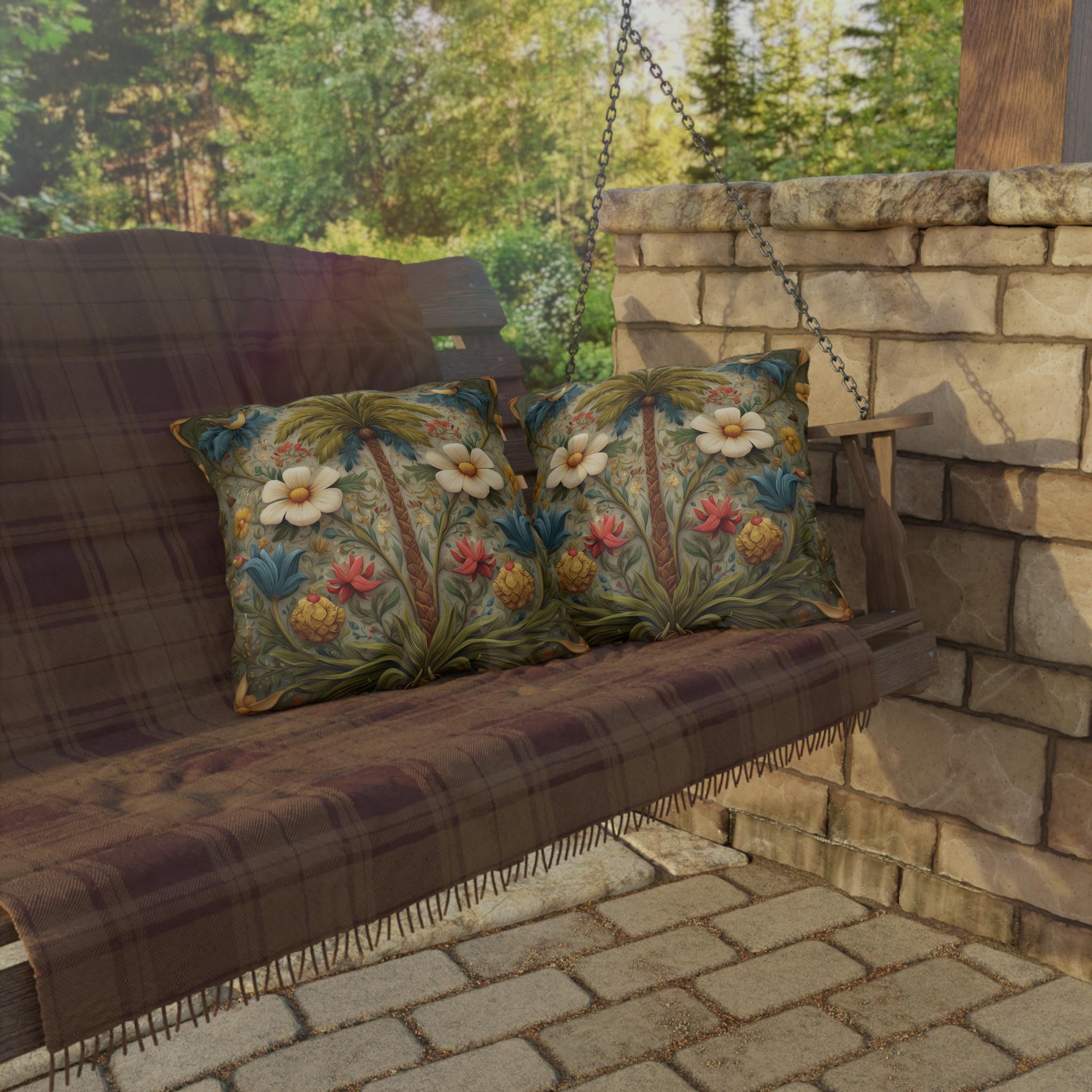 William Morris Inspired Outdoor Pillow: Exotic Tropical Floral for Patio or Poolside