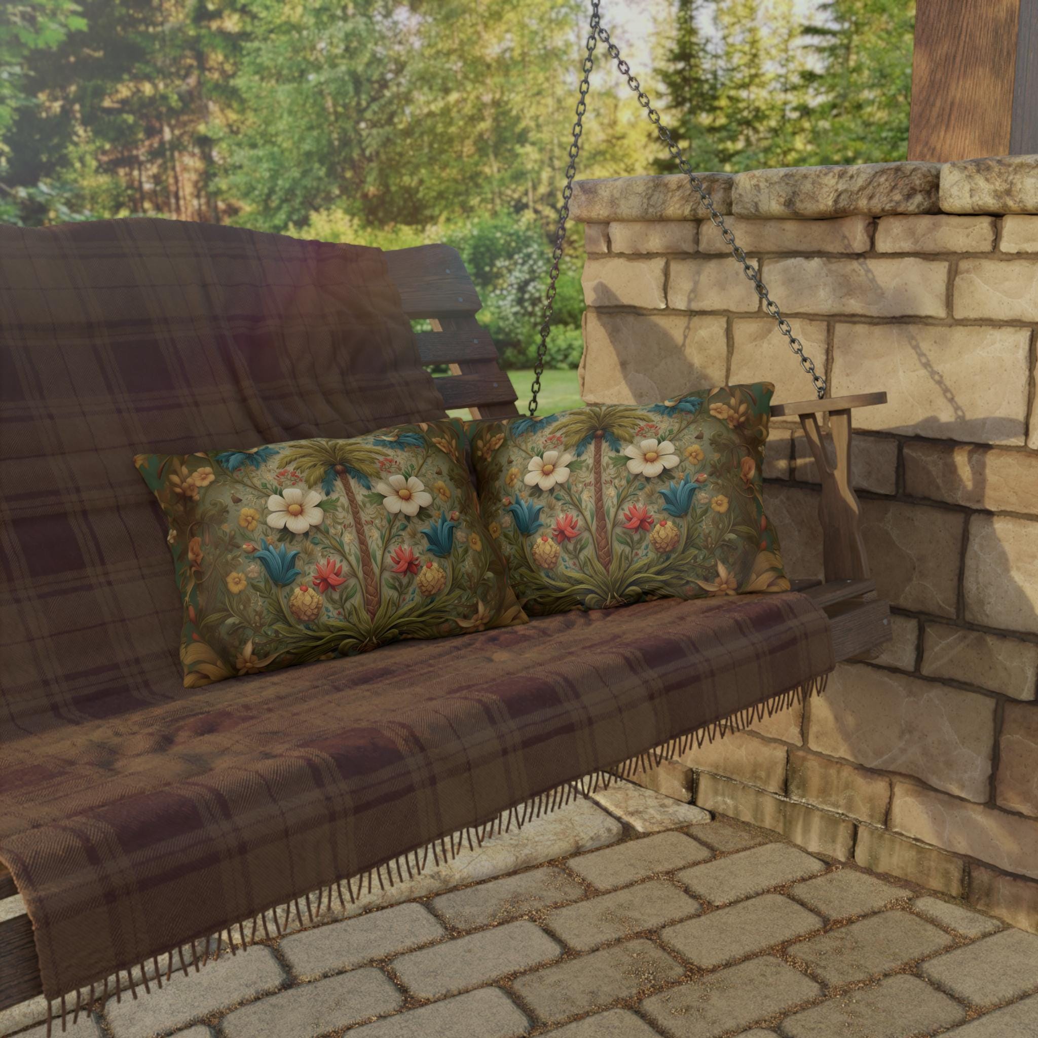 William Morris Inspired Outdoor Pillow: Exotic Tropical Floral for Patio or Poolside