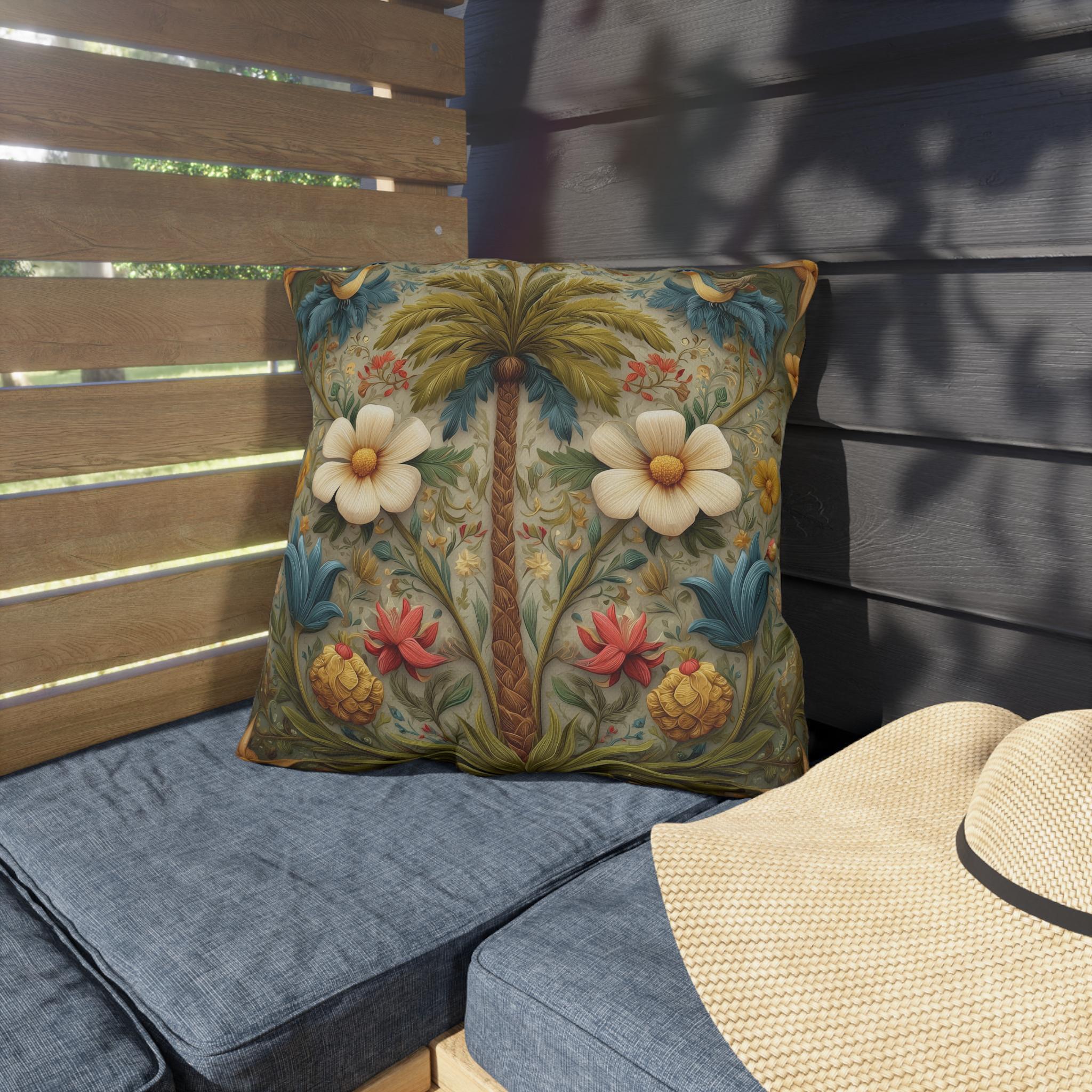 William Morris Inspired Outdoor Pillow: Exotic Tropical Floral for Patio or Poolside