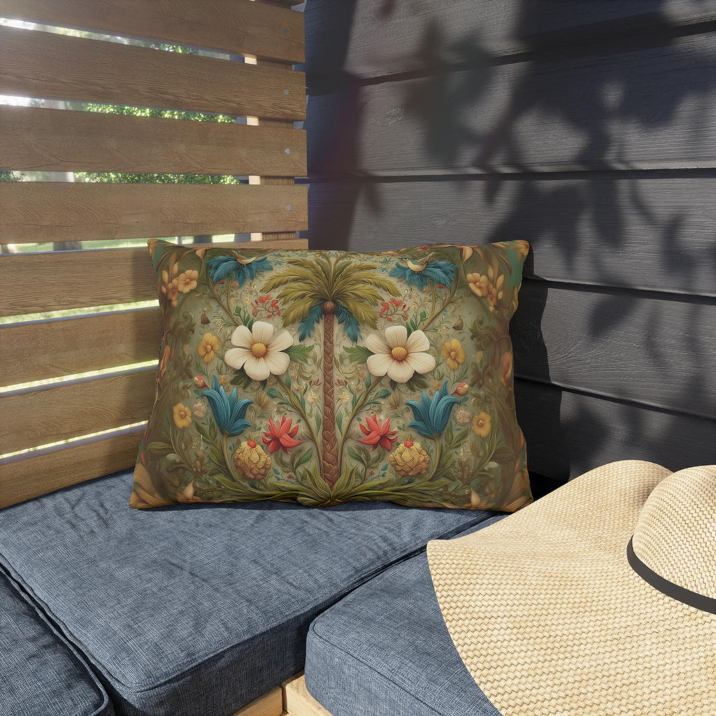 William Morris Inspired Outdoor Pillow: Exotic Tropical Floral for Patio or Poolside