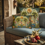 William Morris Inspired Outdoor Pillow: Tropical Palm Tree Coastal Botanical Cushion