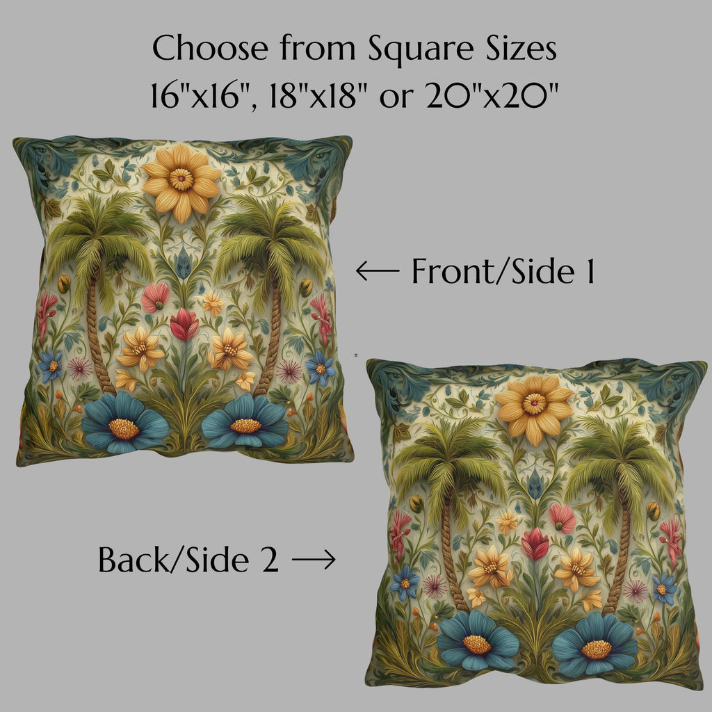 William Morris Inspired Outdoor Pillow: Tropical Palm Tree Coastal Botanical Cushion