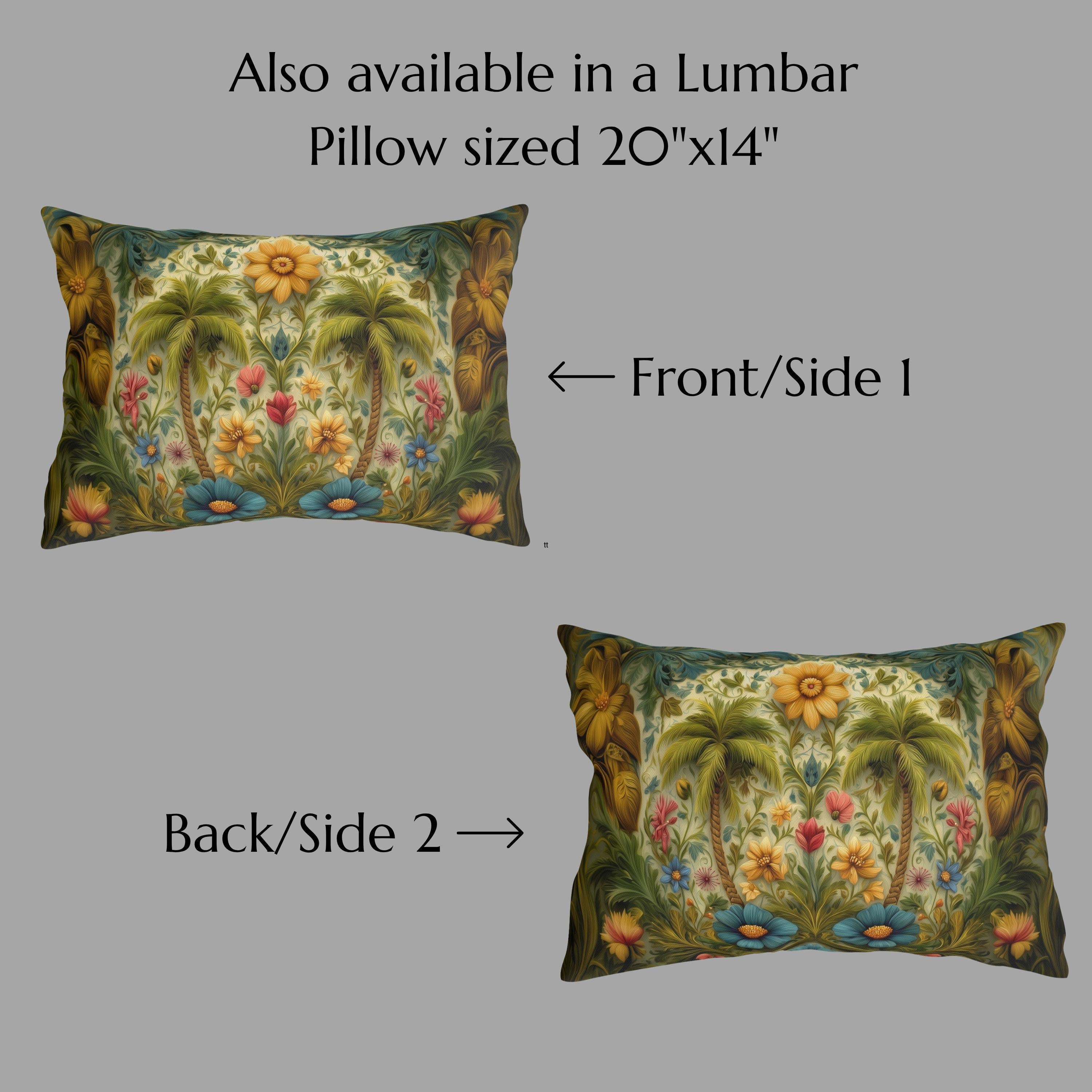 William Morris Inspired Outdoor Pillow: Tropical Palm Tree Coastal Botanical Cushion