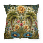 William Morris Inspired Outdoor Pillow: Tropical Palm Tree Coastal Botanical Cushion