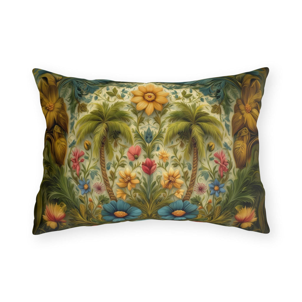 William Morris Inspired Outdoor Pillow: Tropical Palm Tree Coastal Botanical Cushion