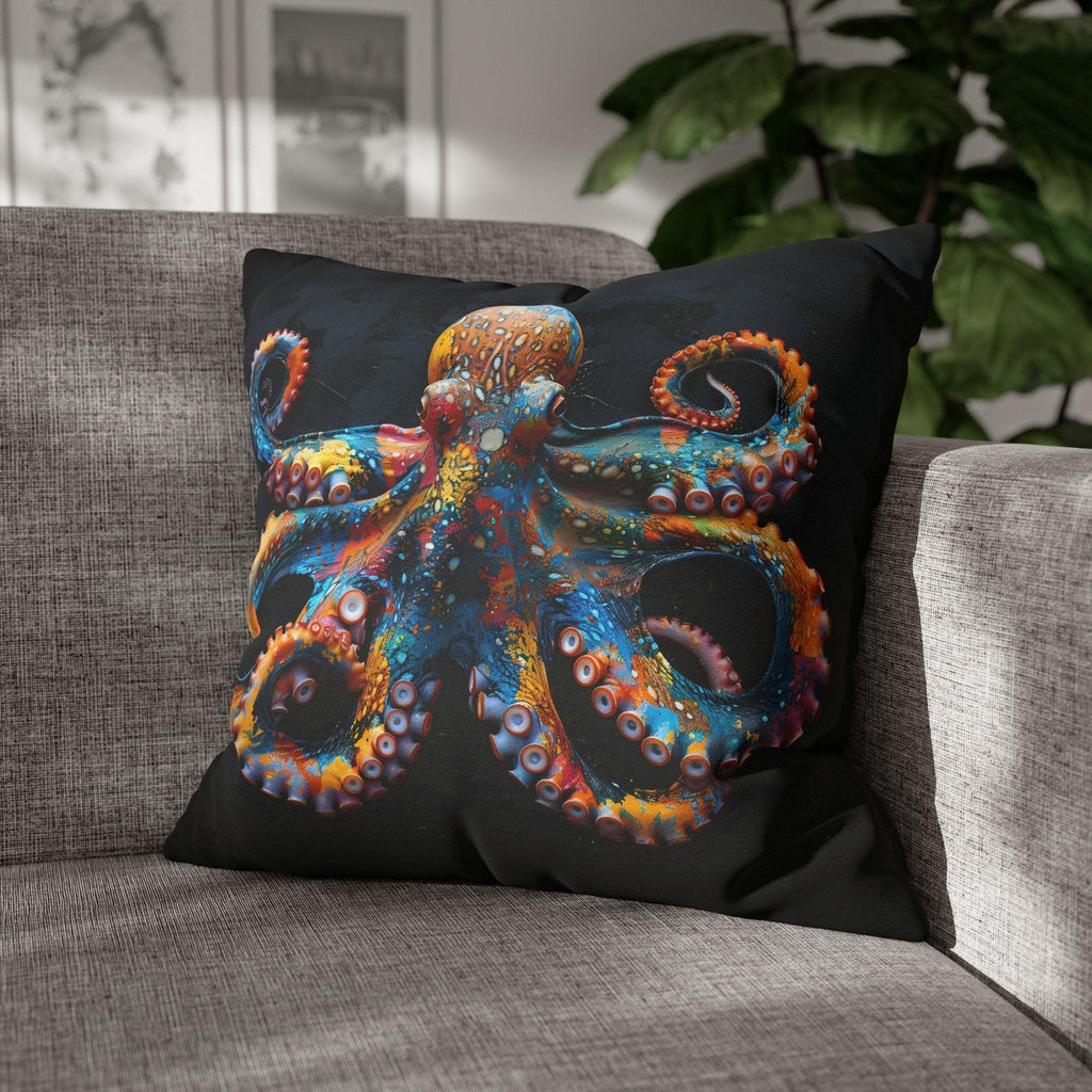 Vibrant Octopus Pillow Cover: Marine Life Accent for Coastal Beach House Decor