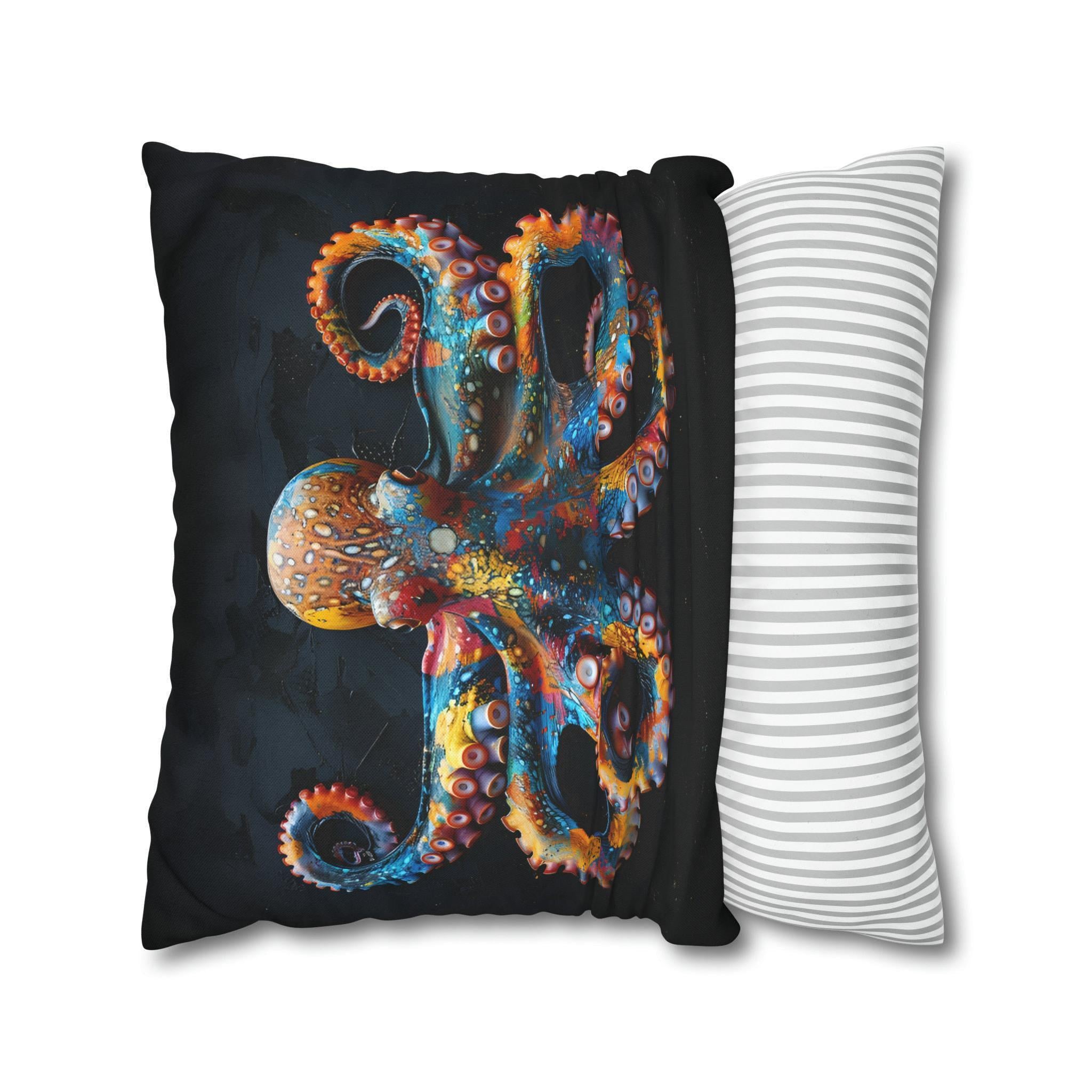 Vibrant Octopus Pillow Cover: Marine Life Accent for Coastal Beach House Decor