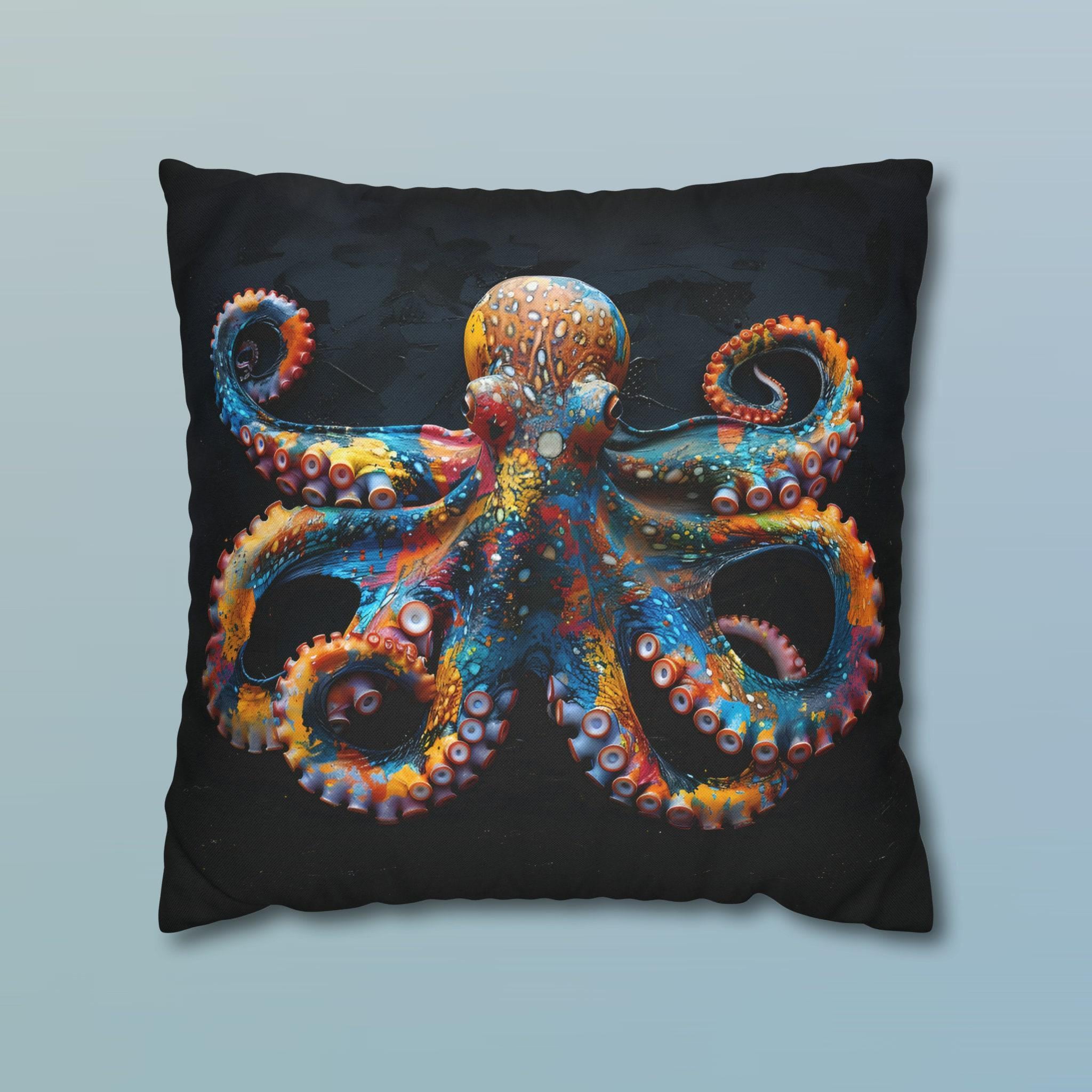 Vibrant Octopus Pillow Cover: Marine Life Accent for Coastal Beach House Decor