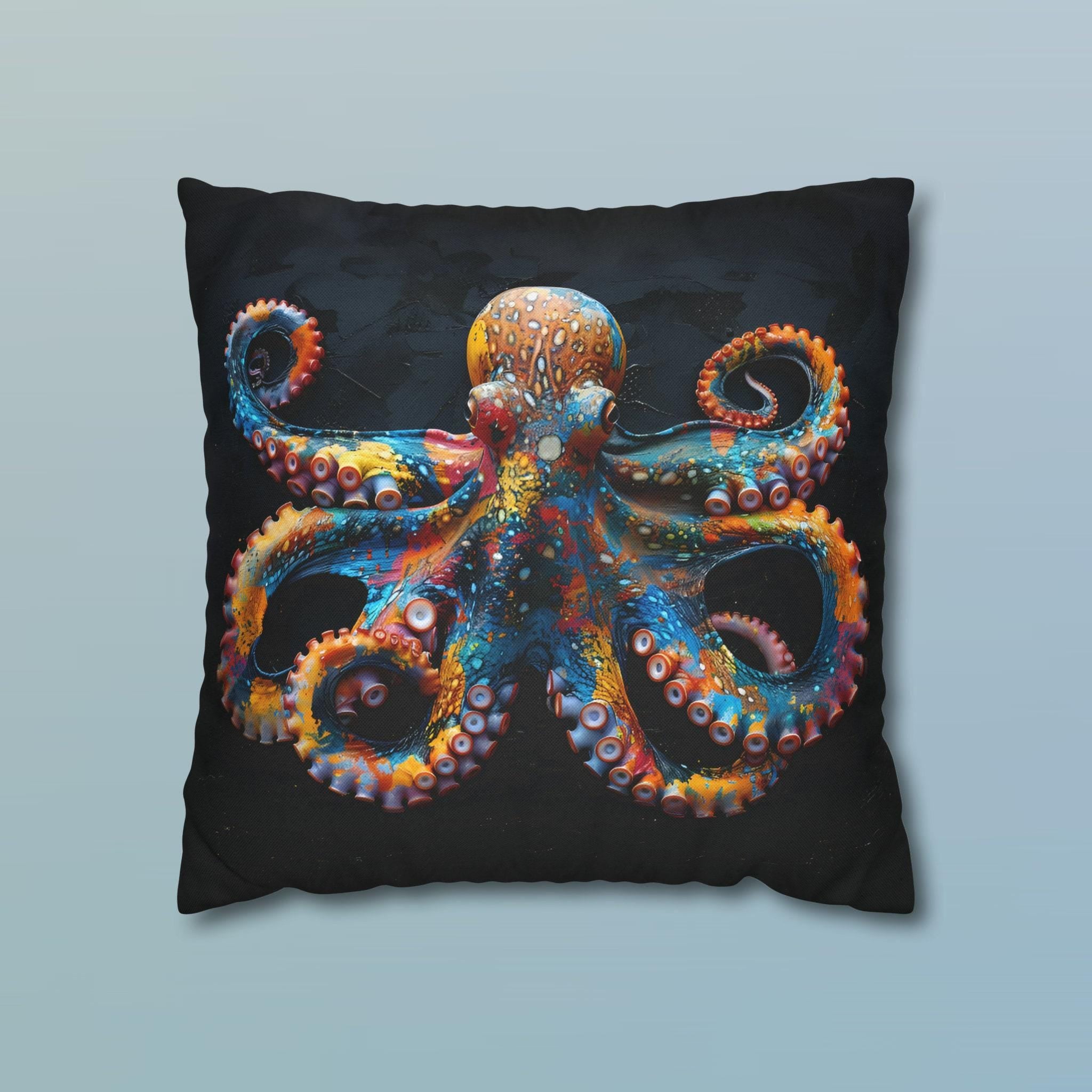 Vibrant Octopus Pillow Cover: Marine Life Accent for Coastal Beach House Decor