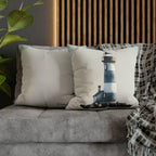Coastal Lighthouse Pillow Cover: Blue & White Weathered Design for Beach House Decor