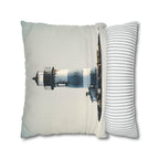 Coastal Lighthouse Pillow Cover: Blue & White Weathered Design for Beach House Decor