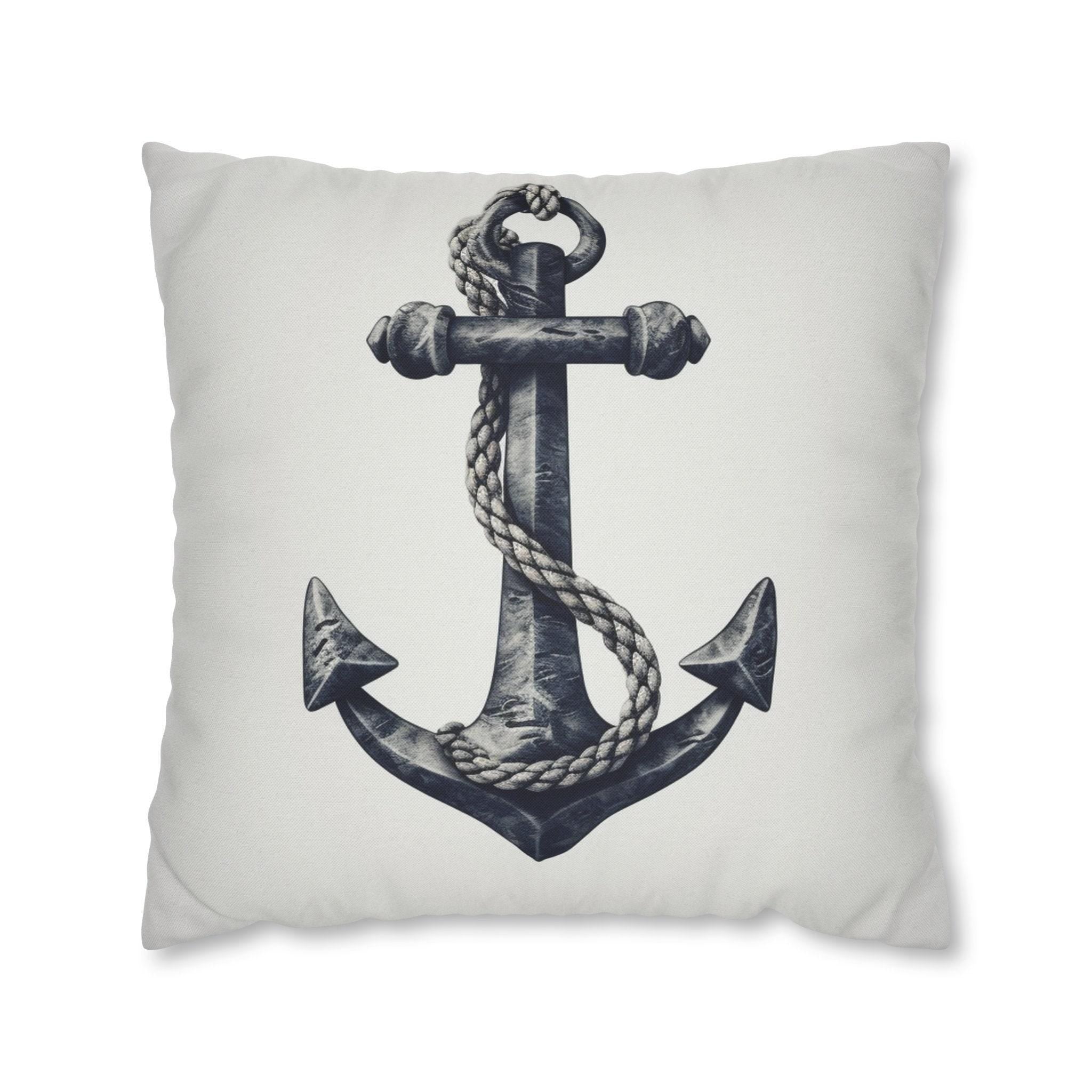 Vintage-Style Navy Blue Anchor Throw Pillow Cover - Nautical Decorative Case