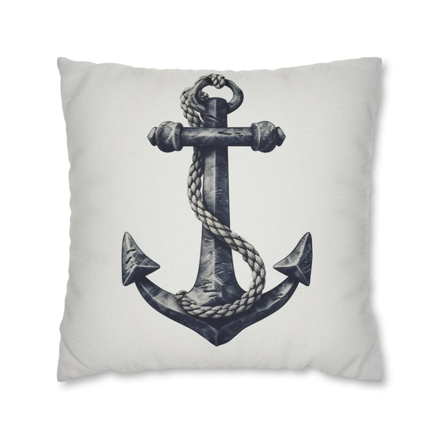 Vintage-Style Navy Blue Anchor Throw Pillow Cover - Nautical Decorative Case