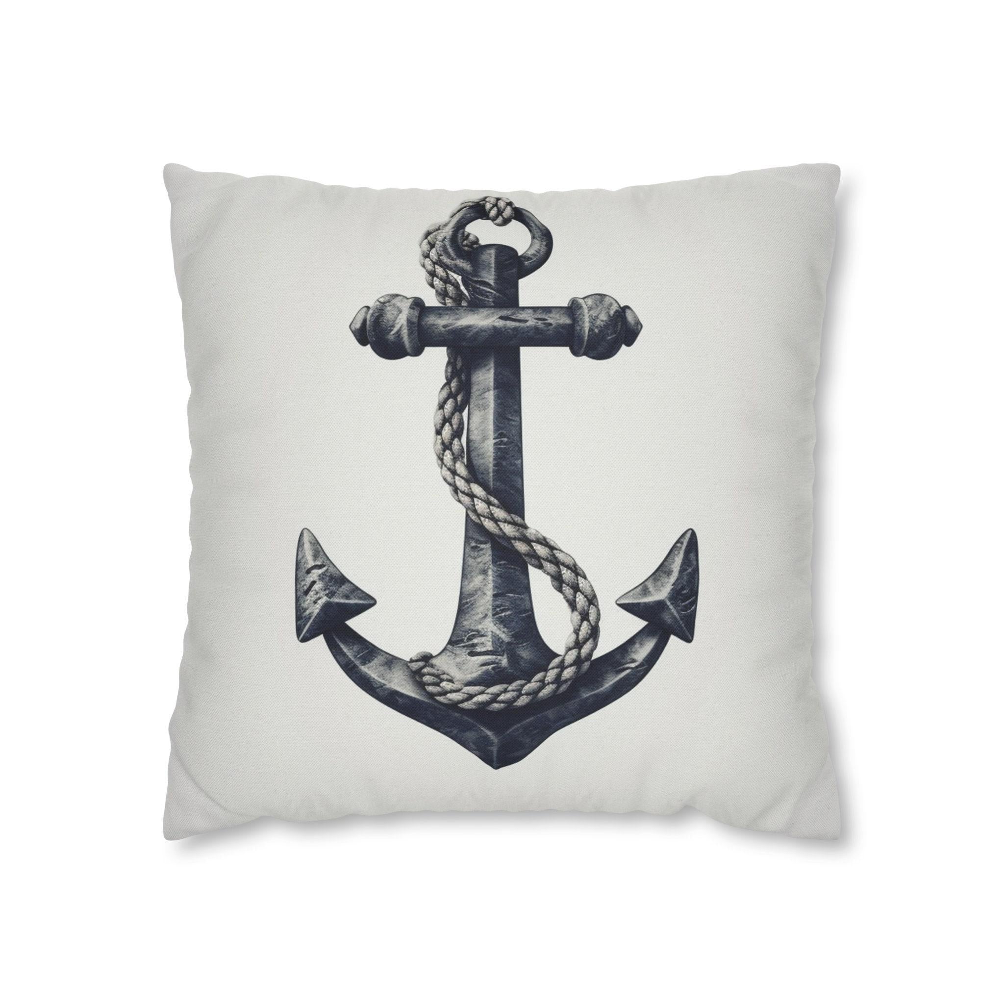 Vintage-Style Navy Blue Anchor Throw Pillow Cover - Nautical Decorative Case