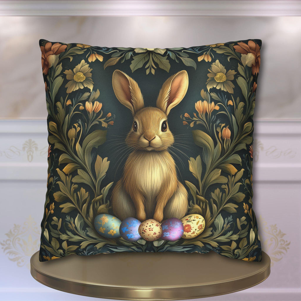 Elegant William Morris-Inspired Easter Rabbit Pillowcase: Artisanal Tapestry Home Decor for Spring