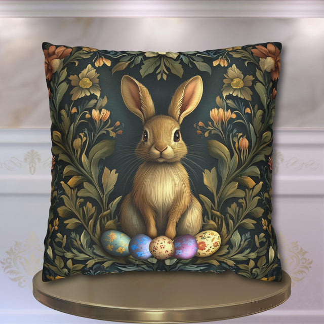 Elegant William Morris-Inspired Easter Rabbit Pillowcase: Artisanal Tapestry Home Decor for Spring