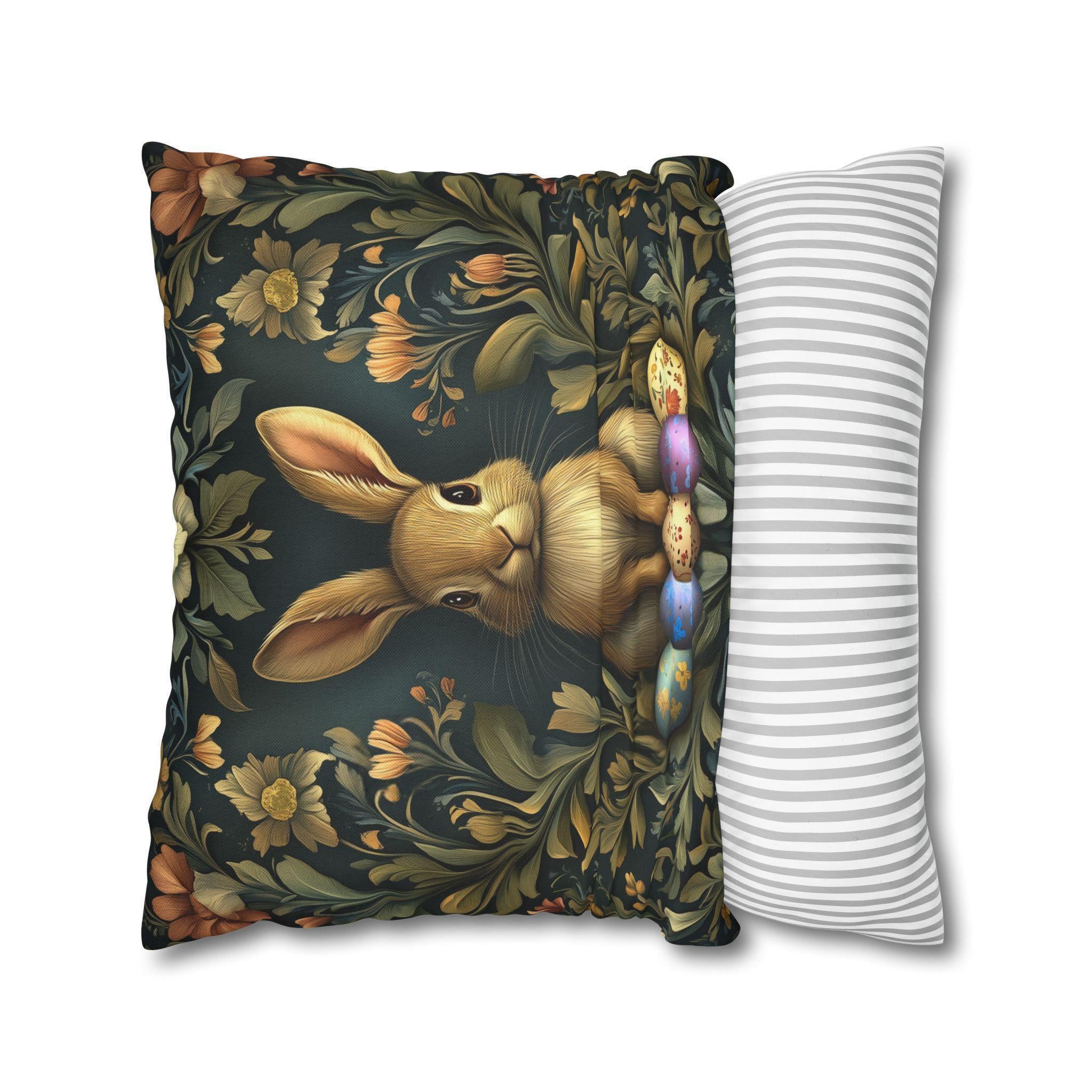Elegant William Morris-Inspired Easter Rabbit Pillowcase: Artisanal Tapestry Home Decor for Spring