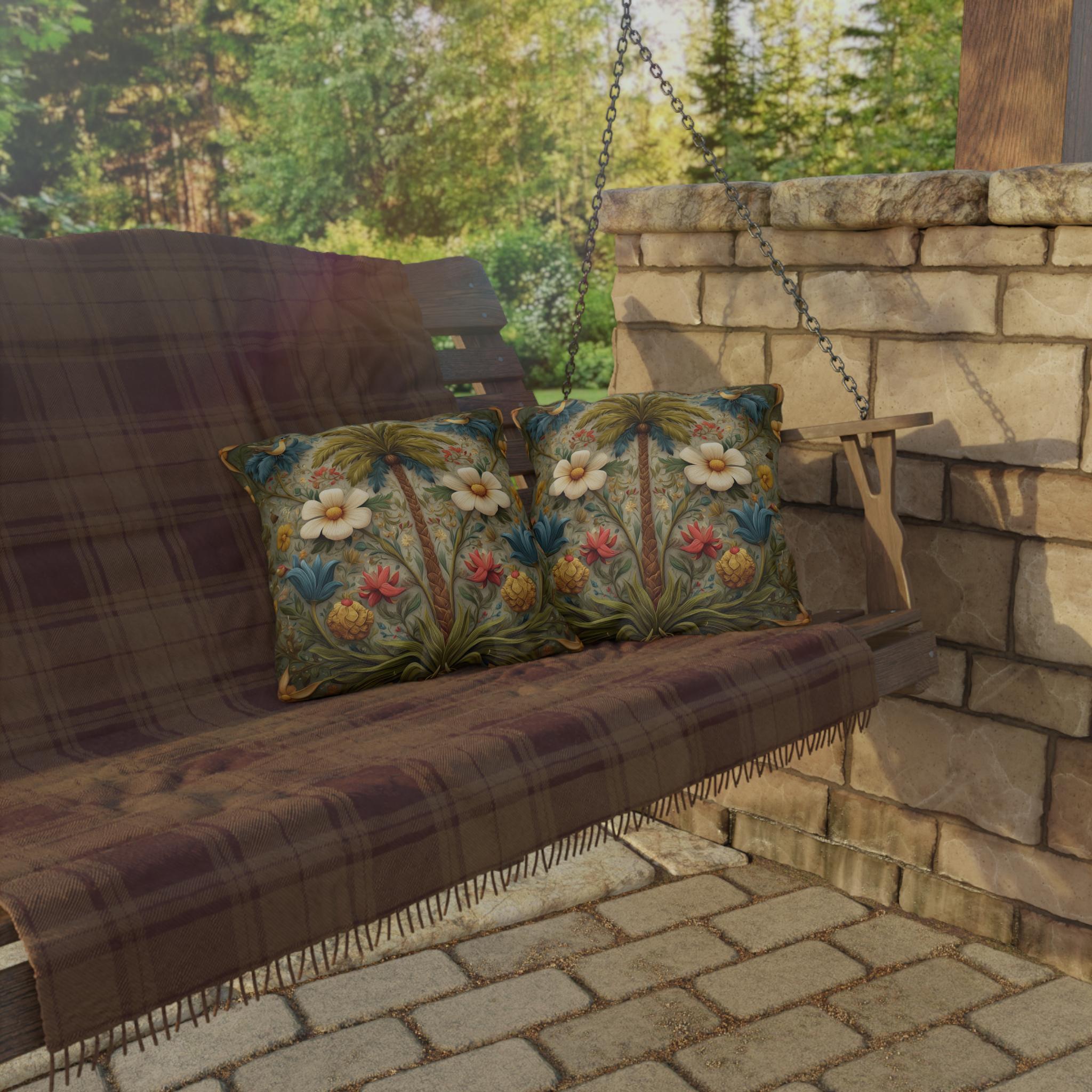 William Morris Inspired Outdoor Pillow: Exotic Tropical Floral for Patio or Poolside