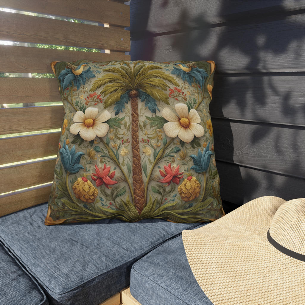 William Morris Inspired Outdoor Pillow: Exotic Tropical Floral for Patio or Poolside