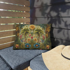 William Morris Inspired Outdoor Pillow: Tropical Palm Tree Coastal Botanical Cushion