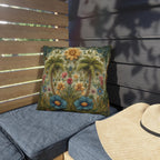 William Morris Inspired Outdoor Pillow: Tropical Palm Tree Coastal Botanical Cushion