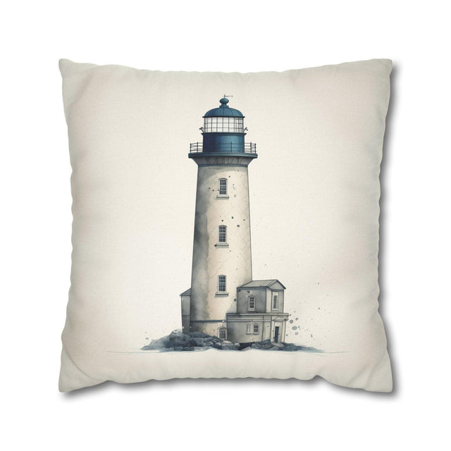 Rustic Nautical Lighthouse Throw Pillow Cover - Navy Blue & Grey Coastal Beach House Decor