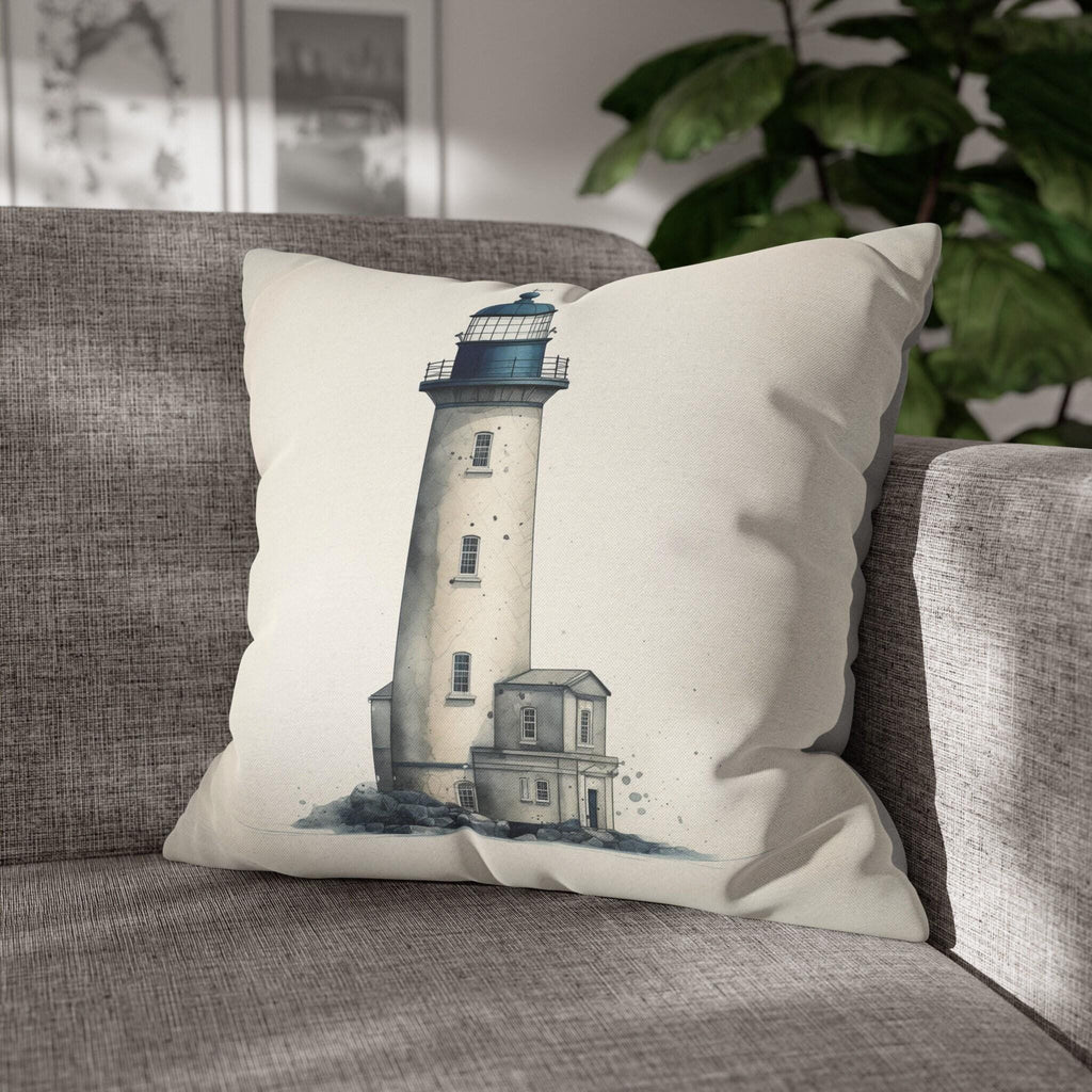 Rustic Nautical Lighthouse Throw Pillow Cover - Navy Blue & Grey Coastal Beach House Decor