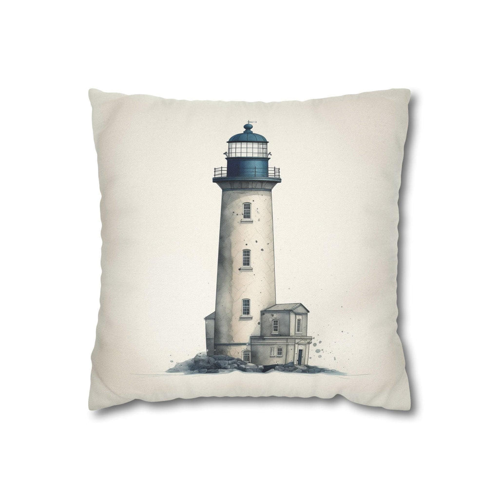 Rustic Nautical Lighthouse Throw Pillow Cover - Navy Blue & Grey Coastal Beach House Decor