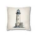 Rustic Nautical Lighthouse Throw Pillow Cover - Navy Blue & Grey Coastal Beach House Decor
