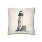 Rustic Nautical Lighthouse Throw Pillow Cover - Navy Blue & Grey Coastal Beach House Decor