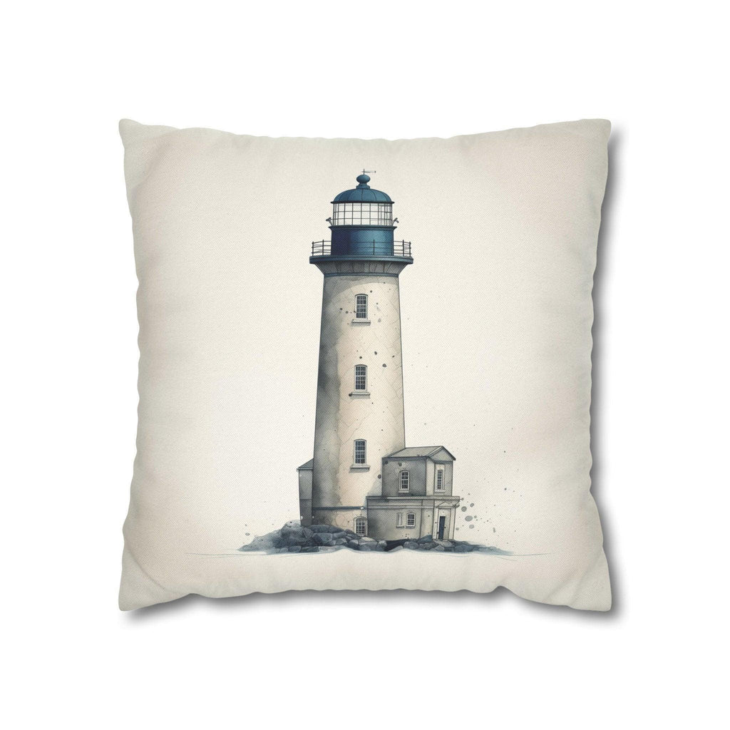 Rustic Nautical Lighthouse Throw Pillow Cover - Navy Blue & Grey Coastal Beach House Decor
