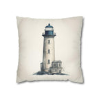 Rustic Nautical Lighthouse Throw Pillow Cover - Navy Blue & Grey Coastal Beach House Decor