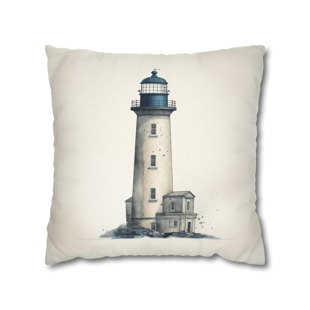 Rustic Nautical Lighthouse Throw Pillow Cover - Navy Blue & Grey Coastal Beach House Decor