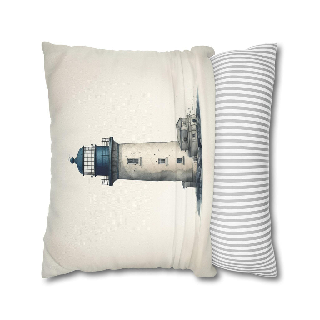 Rustic Nautical Lighthouse Throw Pillow Cover - Navy Blue & Grey Coastal Beach House Decor