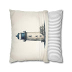 Rustic Nautical Lighthouse Throw Pillow Cover - Navy Blue & Grey Coastal Beach House Decor