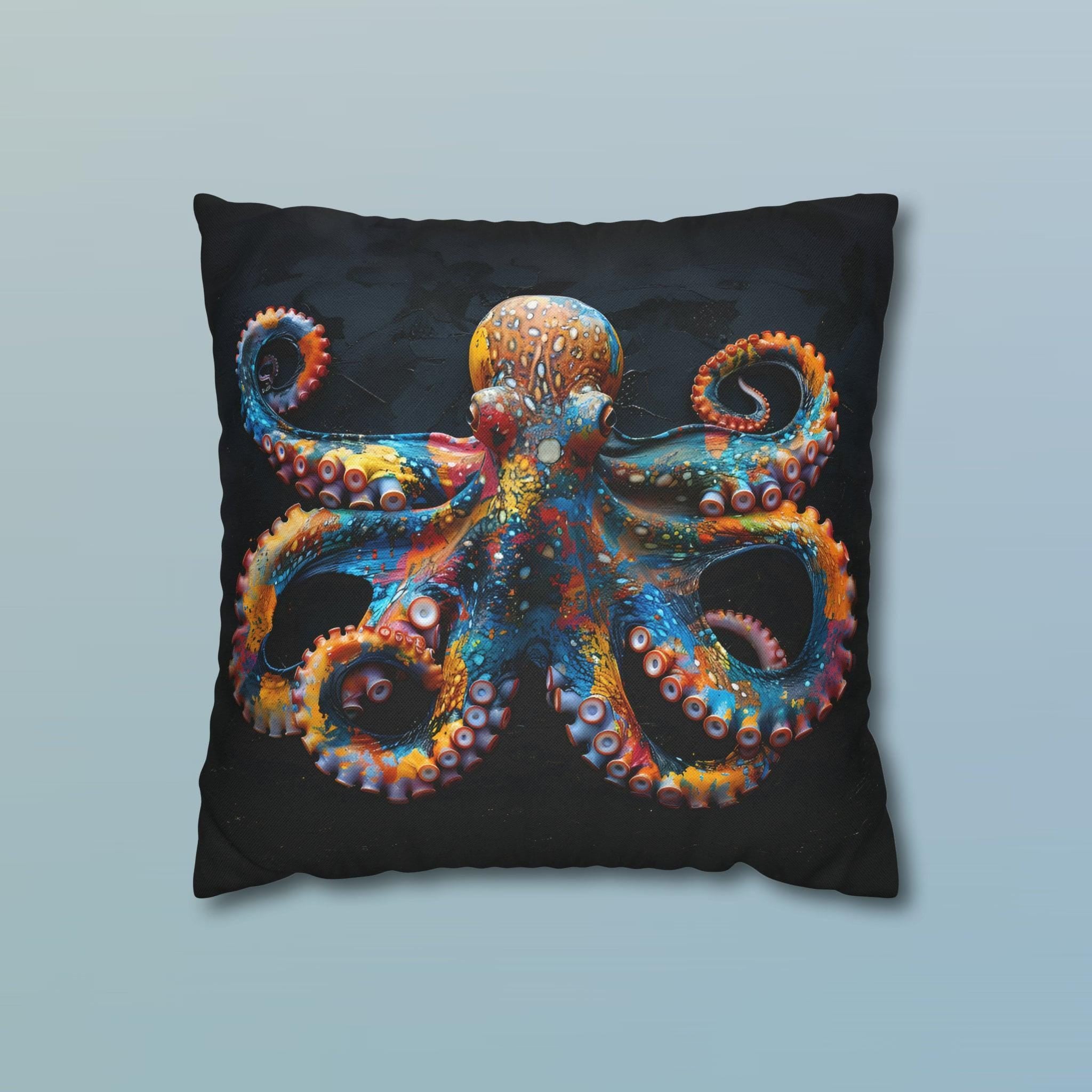 Vibrant Octopus Pillow Cover: Marine Life Accent for Coastal Beach House Decor