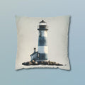 Coastal Lighthouse Pillow Cover: Blue & White Weathered Design for Beach House Decor