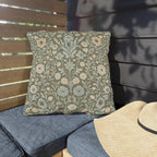 William Morris Inspired Botanical Outdoor Pillow: Sage, Cream & Peach Floral Pattern